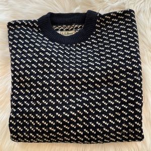 L.L. Bean Navy and White Patterned Knit Sweater